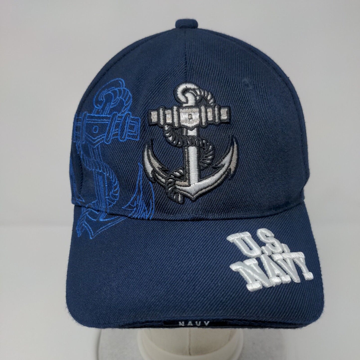 US Navy Anchor Strapback Hat Blue One Size Adjustable Embroidered
