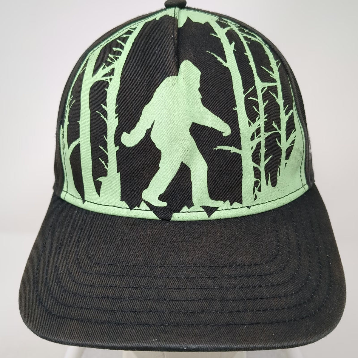 5 Panel Hat Black Green One Size Bigfoot Sasquatch Forest Funny Slogan Strapback