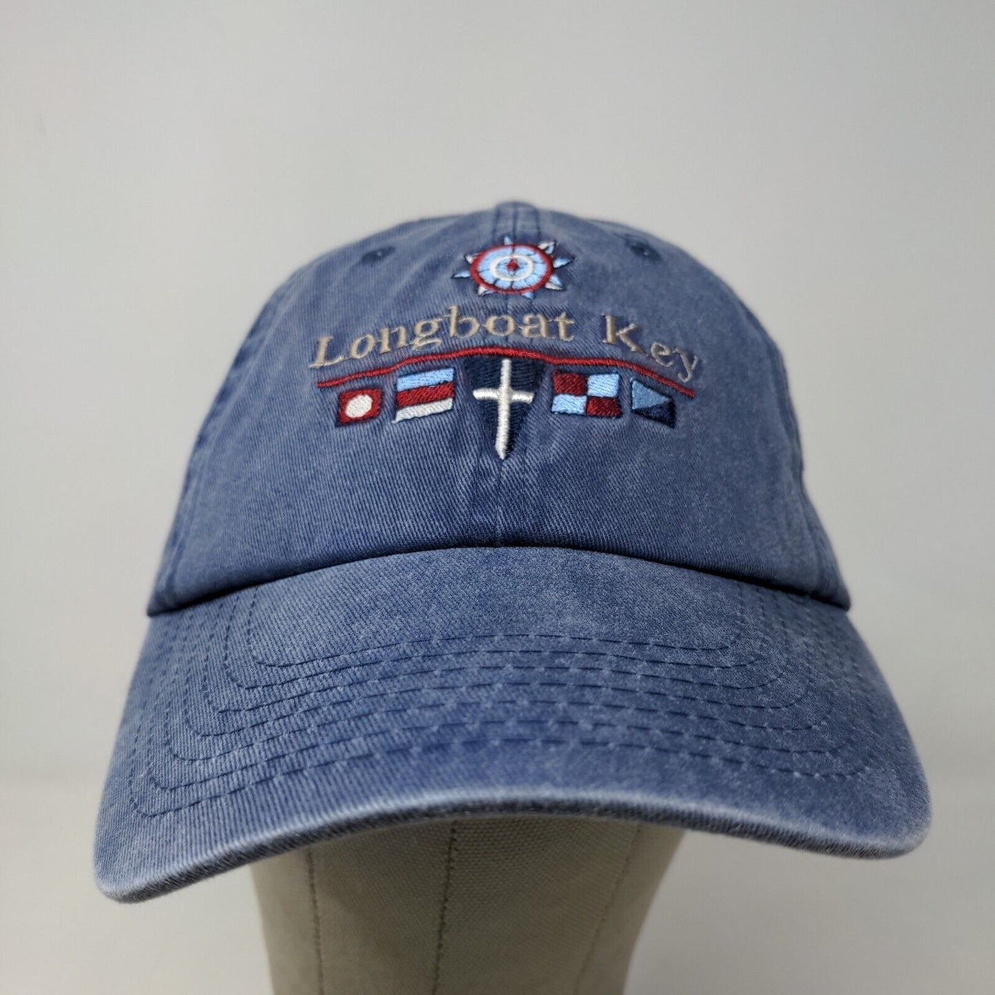 BJR Classic Headwear Men's Strapback Hat Blue Embroidered Longboat Key Logo