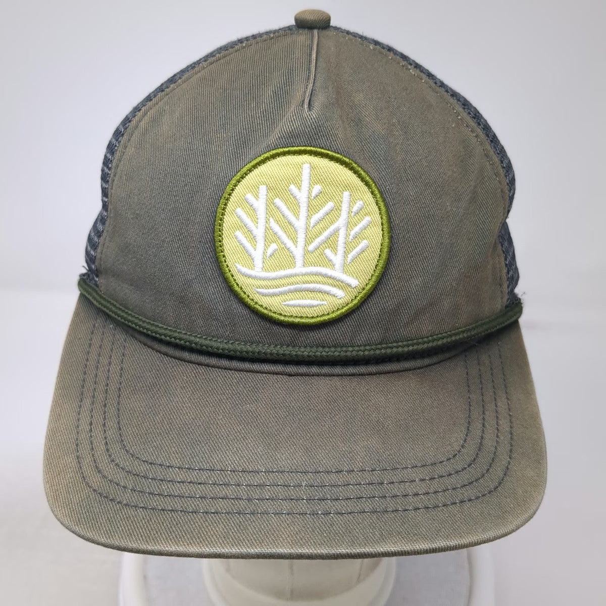 Green Trucker Hat One Size Mesh Back Rope Tree Patch Logo Snapback Outdoor Cap