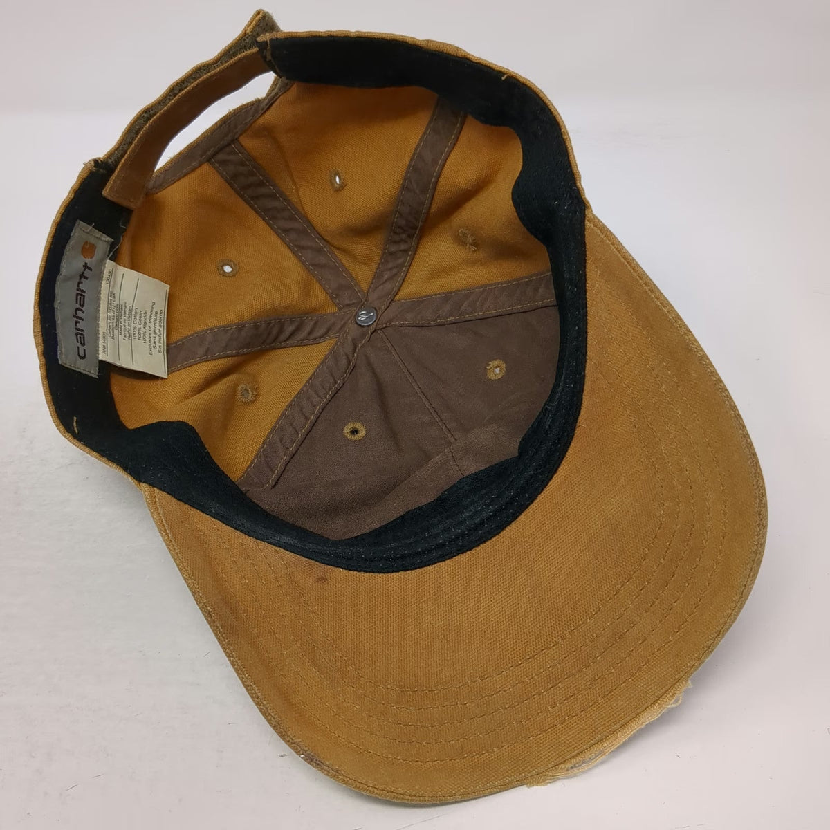 Carhartt Baseball Cap Brown One Size Strapback Leather Patch Logo Canvas Hat