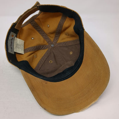 Carhartt Baseball Cap Brown One Size Strapback Leather Patch Logo Canvas Hat