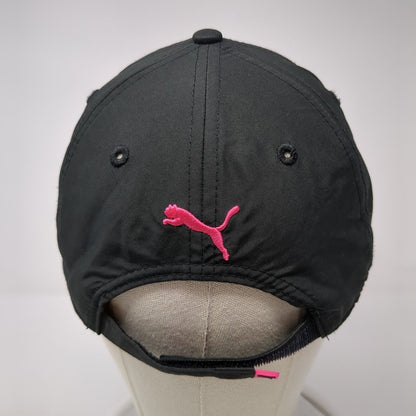 PUMA Strapback Hat Black One Size Adjustable Embroidered Vented Holes 6 Panel