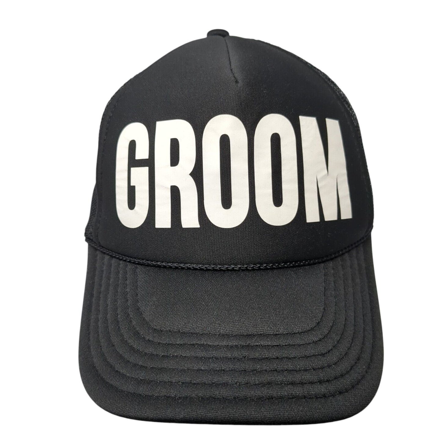 Groom Snapback Trucker Hat Black One Size Adjustable Mesh Back Rope Otto