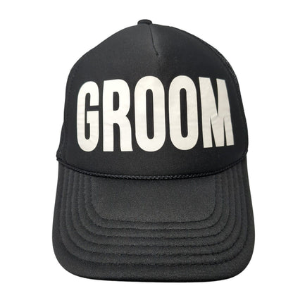 Groom Snapback Trucker Hat Black One Size Adjustable Mesh Back Rope Otto