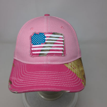 American Flag Strapback Hat Pink OS Adjustable Embroidered Patriotic Buck Wear