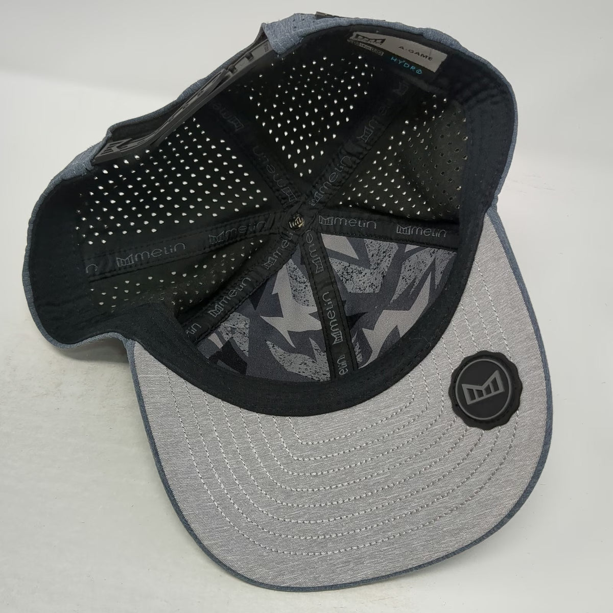 Melin A-Game Trucker Hat Gray One Size Hydro Snapback Perforated Camo Underbill