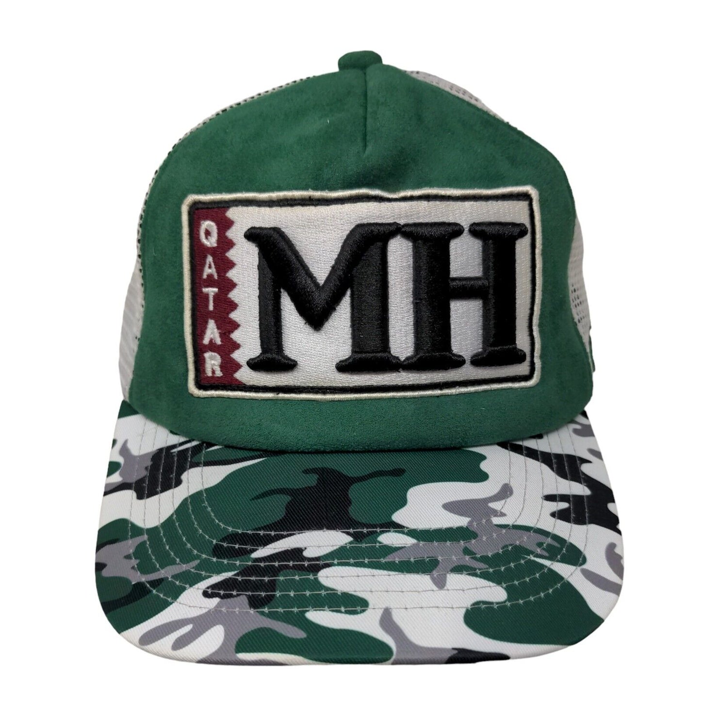 Qatar MH Queue Snapback Mesh Back Trucker Hat Green Camo One Size