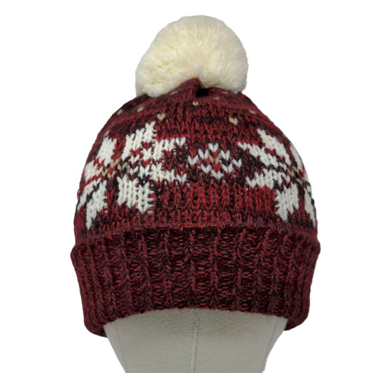 Charter Club Women's Knit Beanie Hat Cap 100% Acrylic Fair Isle Red OS