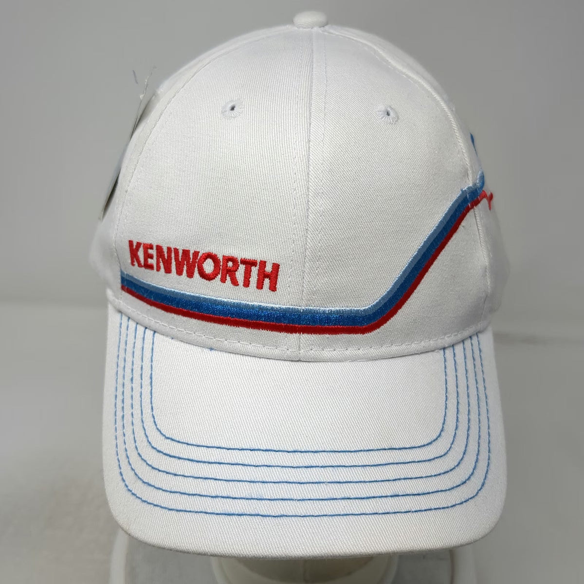 Kenworth Baseball Cap White One Size Red Blue Embroidered Logo Trucking Hat