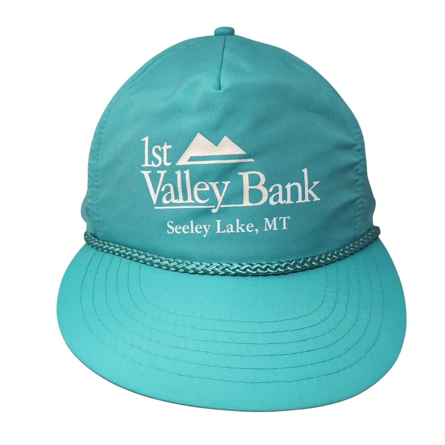 1st Valley Bank Seeley Lake MT Adult Snapback Hat Greenish-Blue OSFA Rope