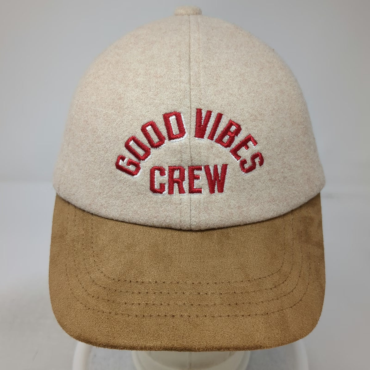 Old Navy Baseball Cap Beige One Size Good Vibes Crew Brown Brim Hat