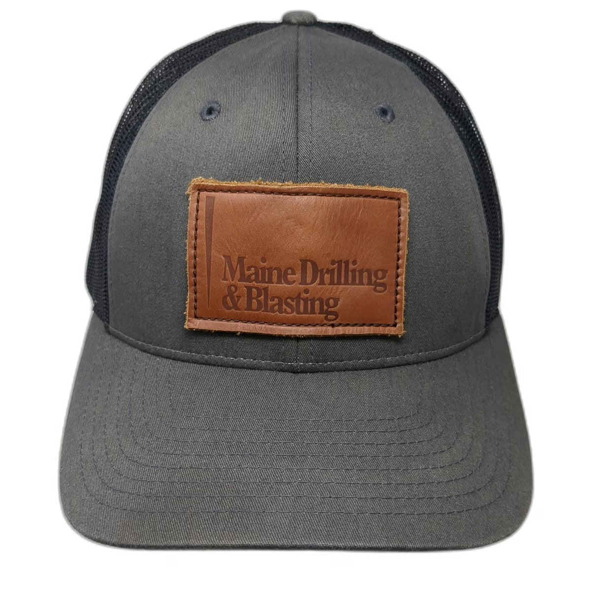 Richardson Trucker Hat Gray Black L Snapback Maine Drilling Blasting Leather