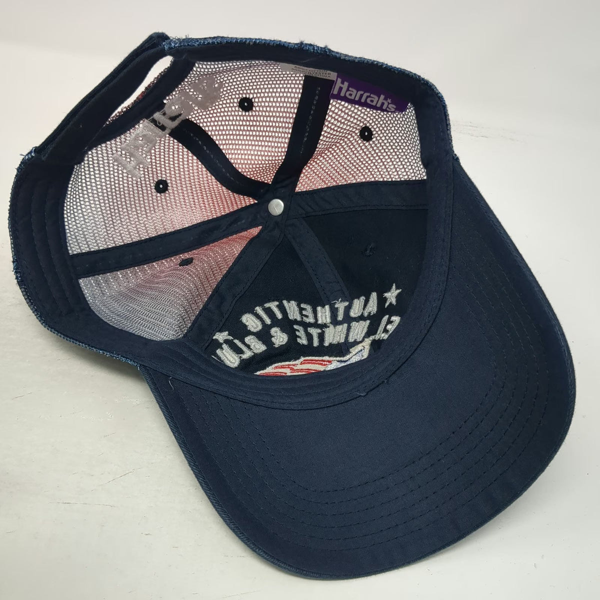 Harrah's Baseball Cap Blue OSFM American Flag Ombre Mesh Hat 1937 Embroidered