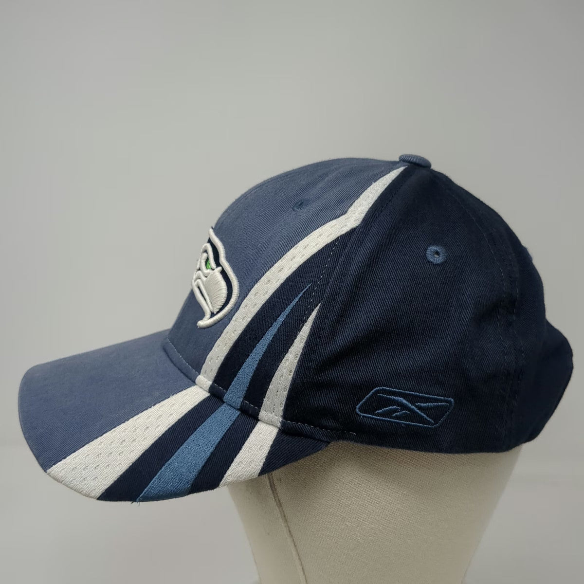 Seattle Seahawks NFL Reebok Blue One Size Cap Gray White Side Stripes Logo Hat