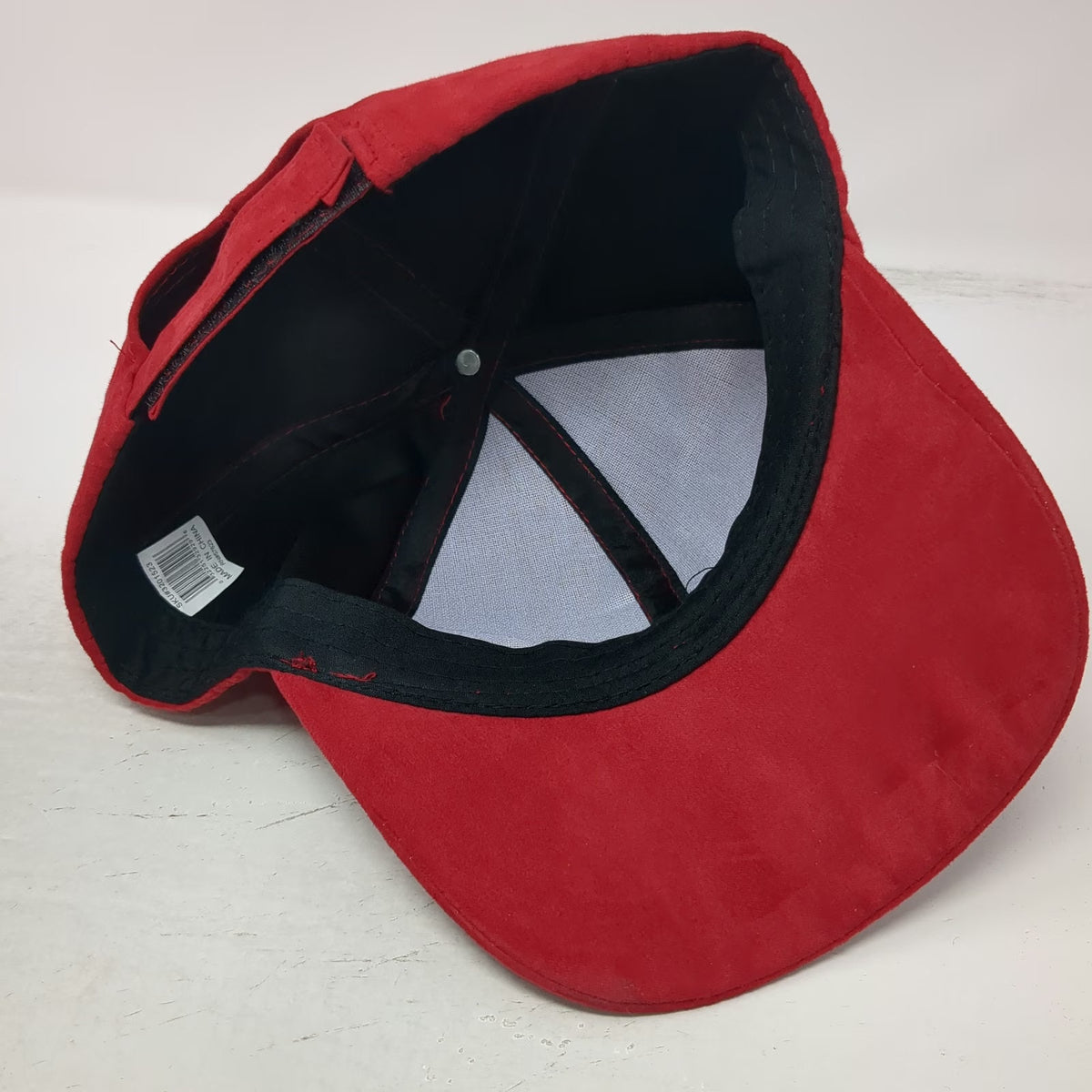 Red Baseball Cap One Size Strapback Faux Suede Pom Pom Fuzzy Furry Top Solid Hat
