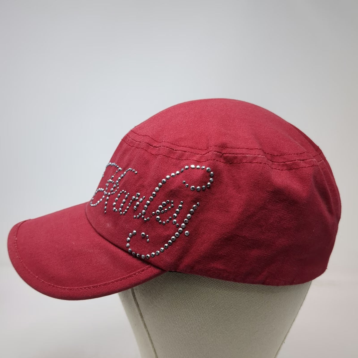 Harley-Davidson Army Cap Red One Size Rhinestone Script Adjustable Strap Hat