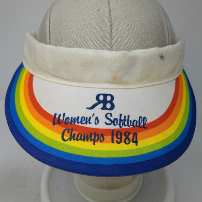 White Blue Red Orange Yellow Green 1984 Softball Champs Visor Hat Strap Vintage