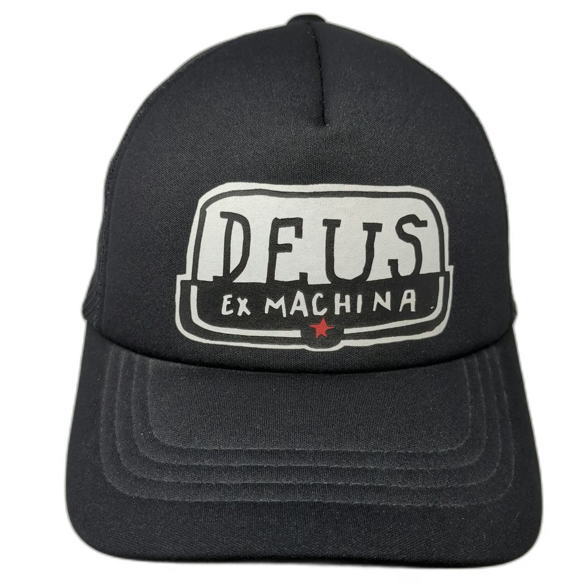 Deus Ex Machina Trucker Hat Black One Size Mesh Back Snapback Patch Script Logo