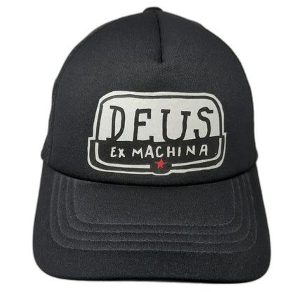 Deus Ex Machina Trucker Hat Black One Size Mesh Back Snapback Patch Script Logo