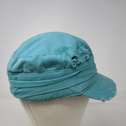 Army Cap Blue One Size Distressed Frayed Ruched Band Cadet Military Style Hat