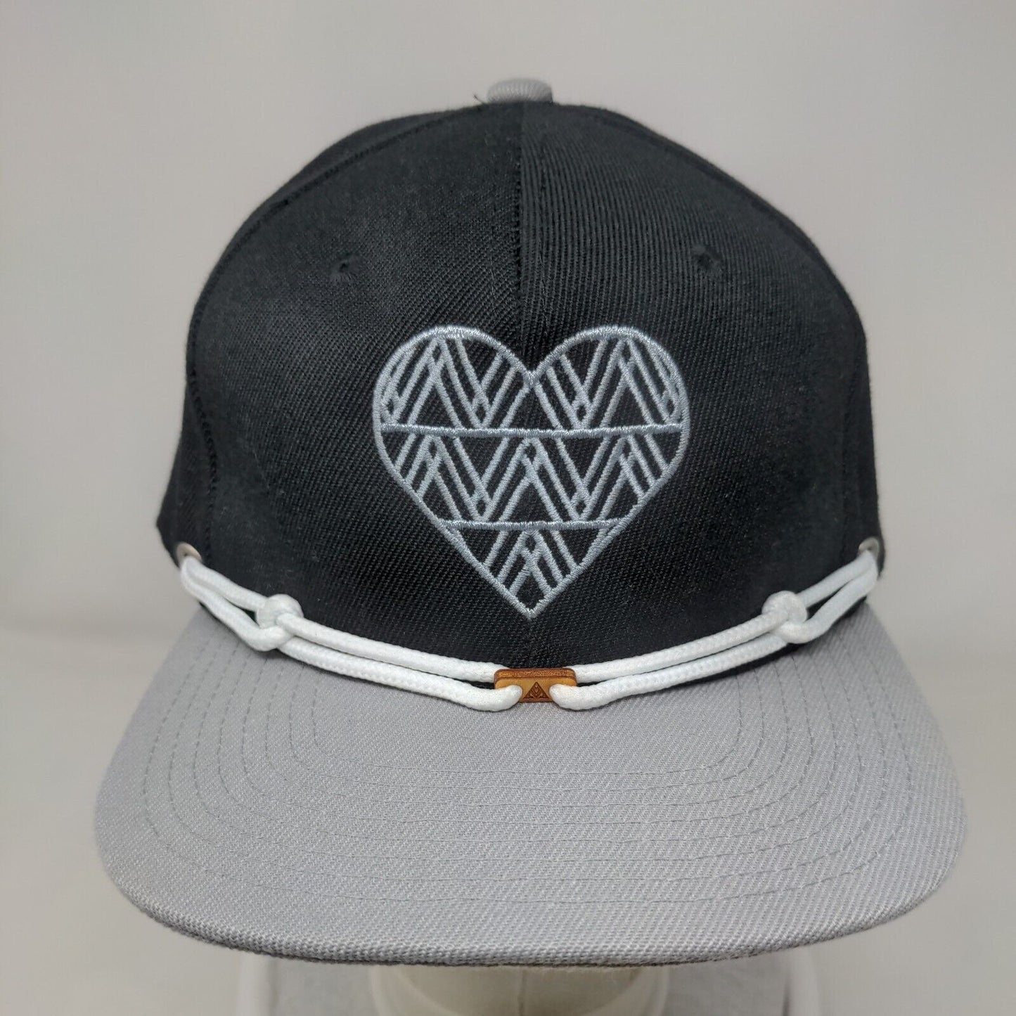 Heart Snapback Hat Black One Size Adjustable Embroidered Rope Lace 6 Panel Crown