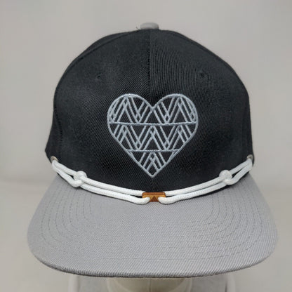 Heart Snapback Hat Black One Size Adjustable Embroidered Rope Lace 6 Panel Crown
