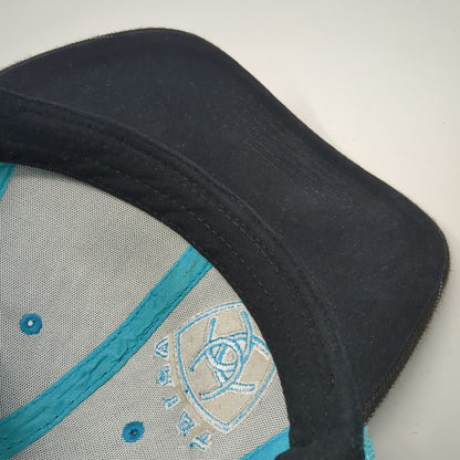 Ariat Trucker Hat Black Blue One Size Pinstripe Mesh Snapback Logo Western Sewn