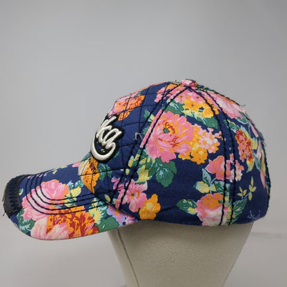 Robin Ruth 5 Panel Blue One Size Hat Alaska Floral Quilted Frayed Strapback