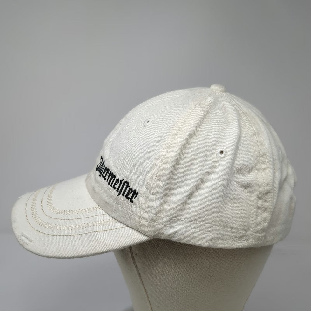 Jägermeister Baseball Cap White OSFM Distressed Brim Adjustable Embroidery Hat