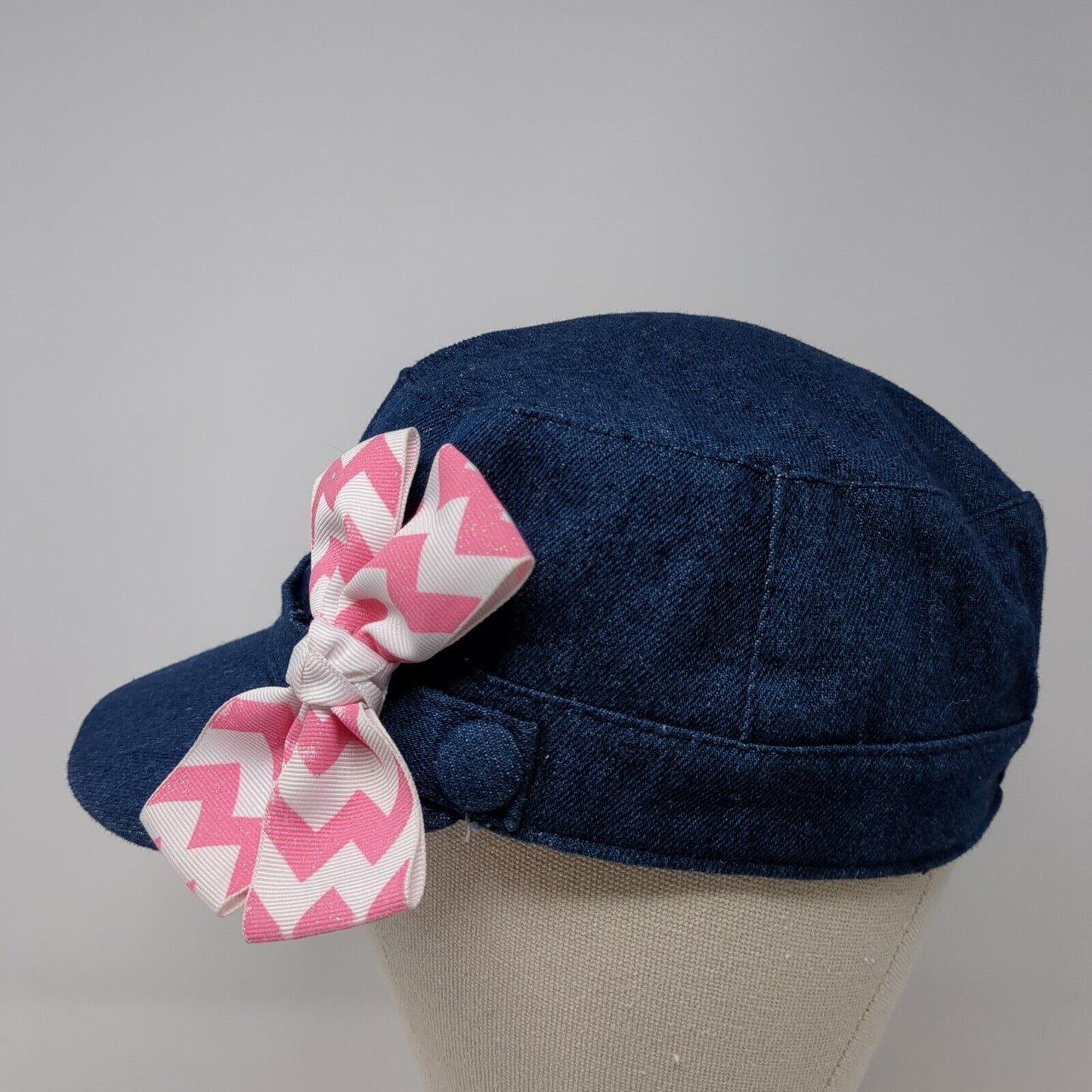 Unbranded Cadet Army Cap Blue One Size Lightweight Denim with Bow Cotton