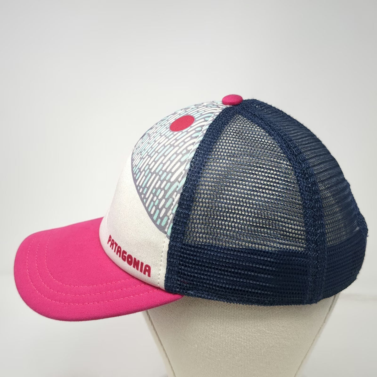 Patagonia Trucker Hat Pink Blue White One Size Mesh Back Snapback Hiker Mountain