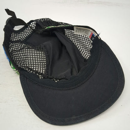 KAVU 5 Panel Cap Black M Mesh Patterned Trim Seattle USA Slideback Outdoor Hat
