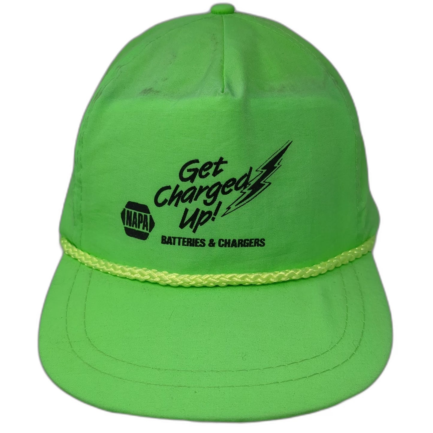 KC 5 Panel Green Hat One Size NAPA Get Charged Up Batteries Rope Snapback Neon