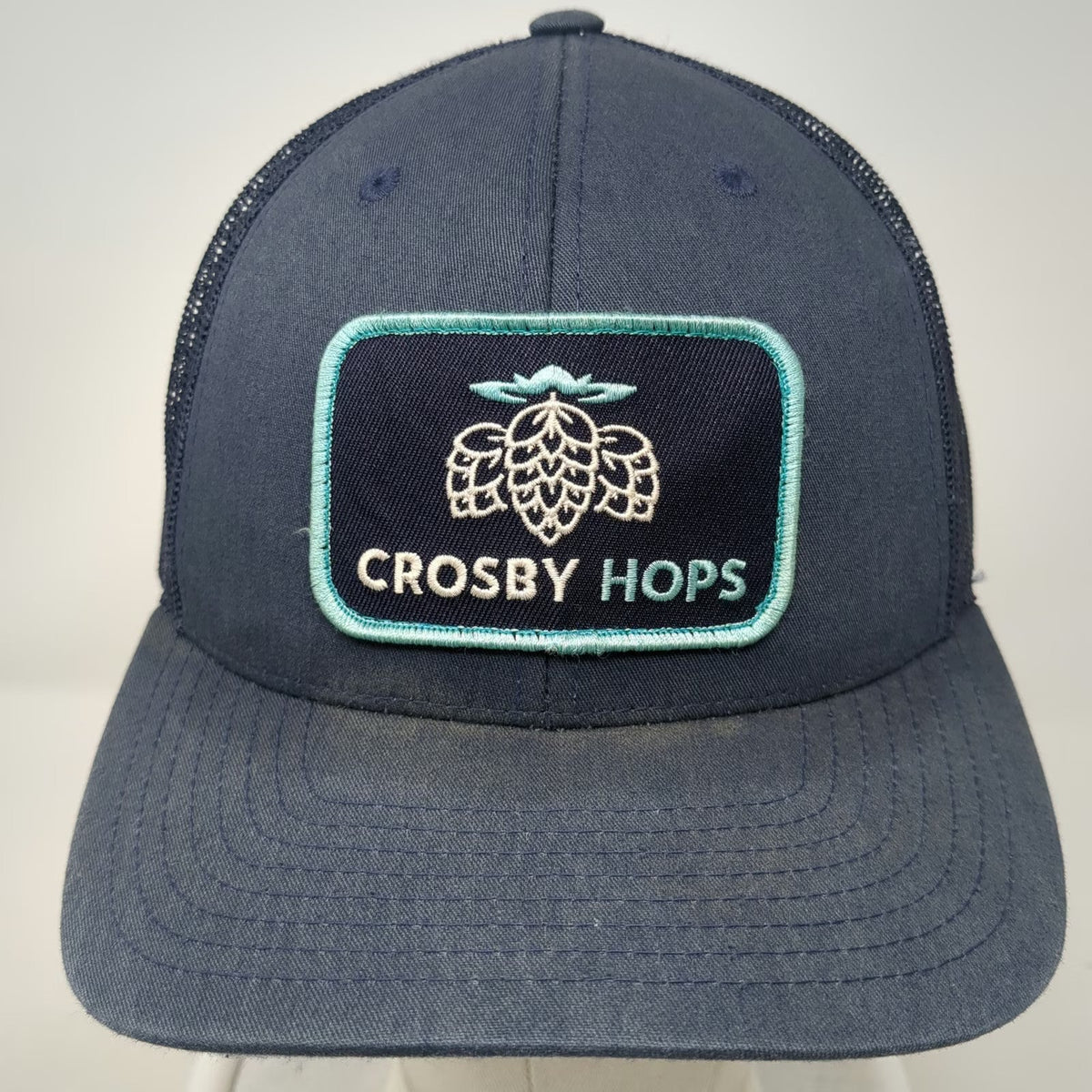 Yupoong Trucker Hat Blue One Size Crosby Hops Patch Mesh Snapback Adjustable