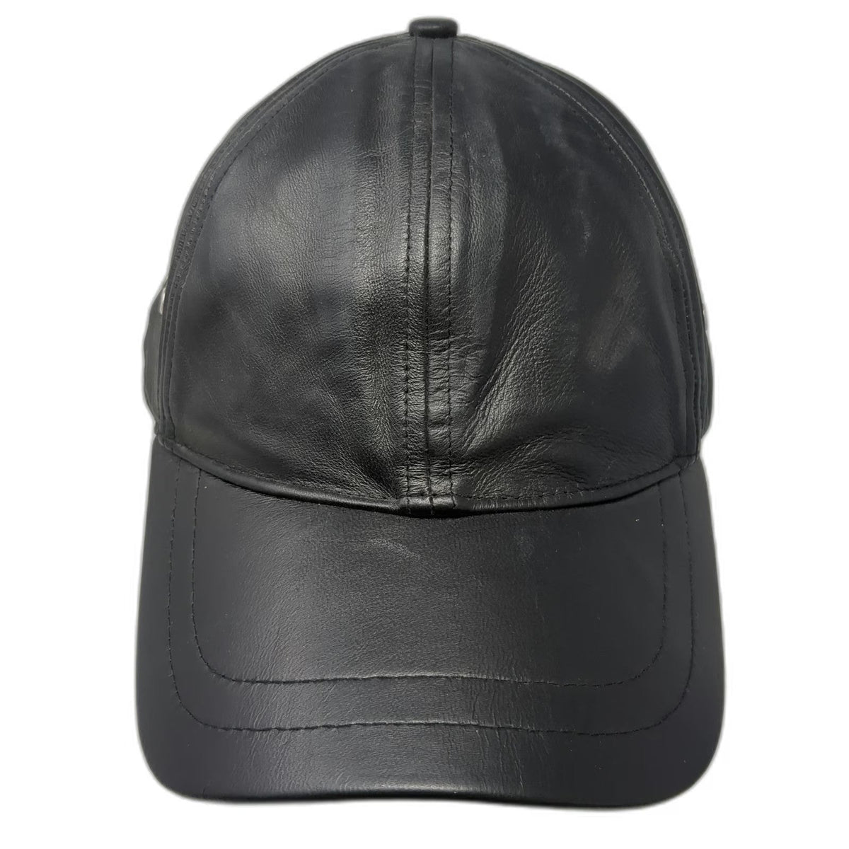 Black Leather Baseball Cap One Size Slideback Plain Solid Hat Metal Grommets