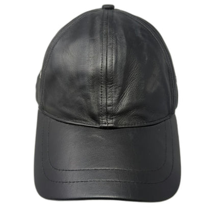 Black Leather Baseball Cap One Size Slideback Plain Solid Hat Metal Grommets