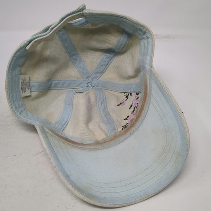 Baseball Cap Blue One Size Floral Cherry Blossom Embroidery Strapback Denim Hat