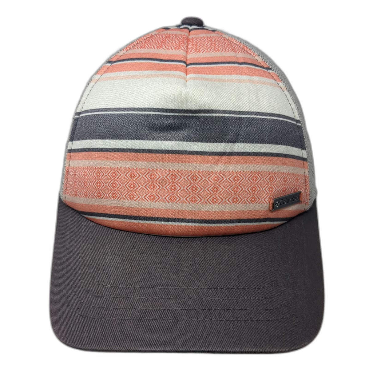 Columbia Trucker Hat Gray Orange White Striped One Size Mesh Back Snapback