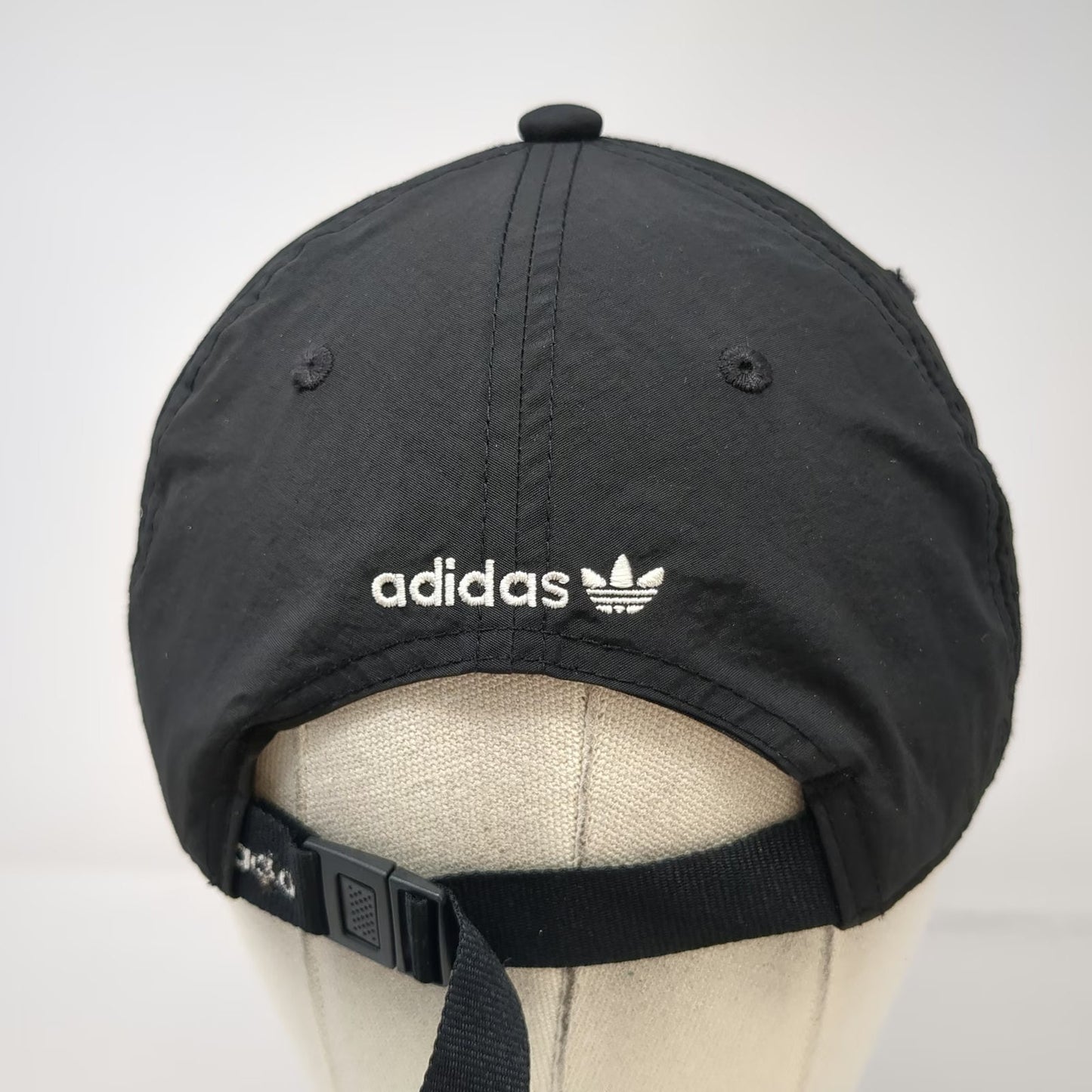 Adidas Black One Size Baseball Cap Nylon Hat Multiple Trefoil Logos 3 Stripes