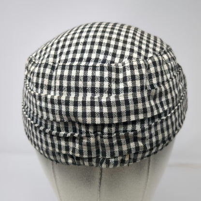 Roxy Army Cap Black White One Size Distressed Gingham Check Studs Plaid Hat