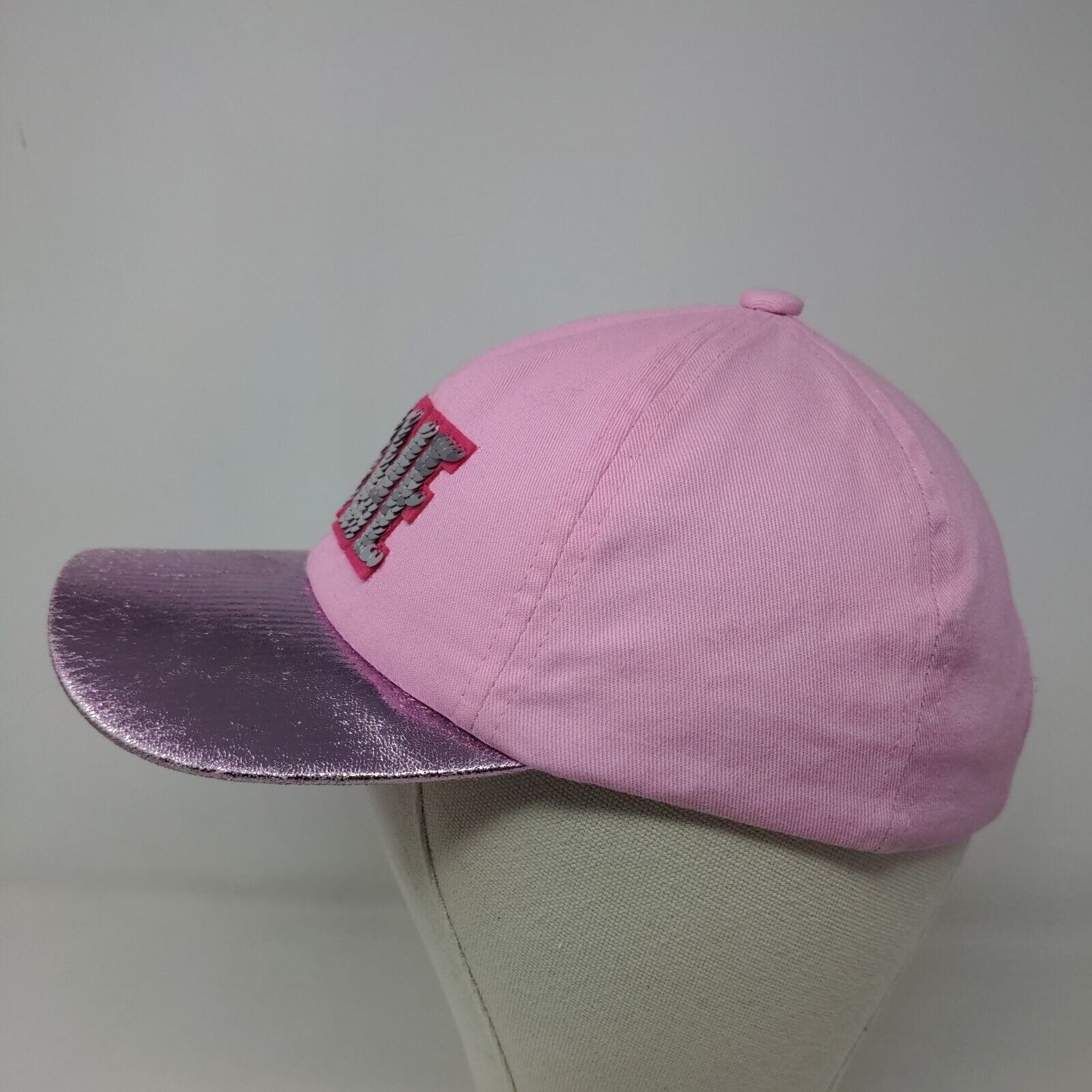 Unbranded Women's Strapback Hat Pink Size OS Shiny LOVE Logo 100% Cotton