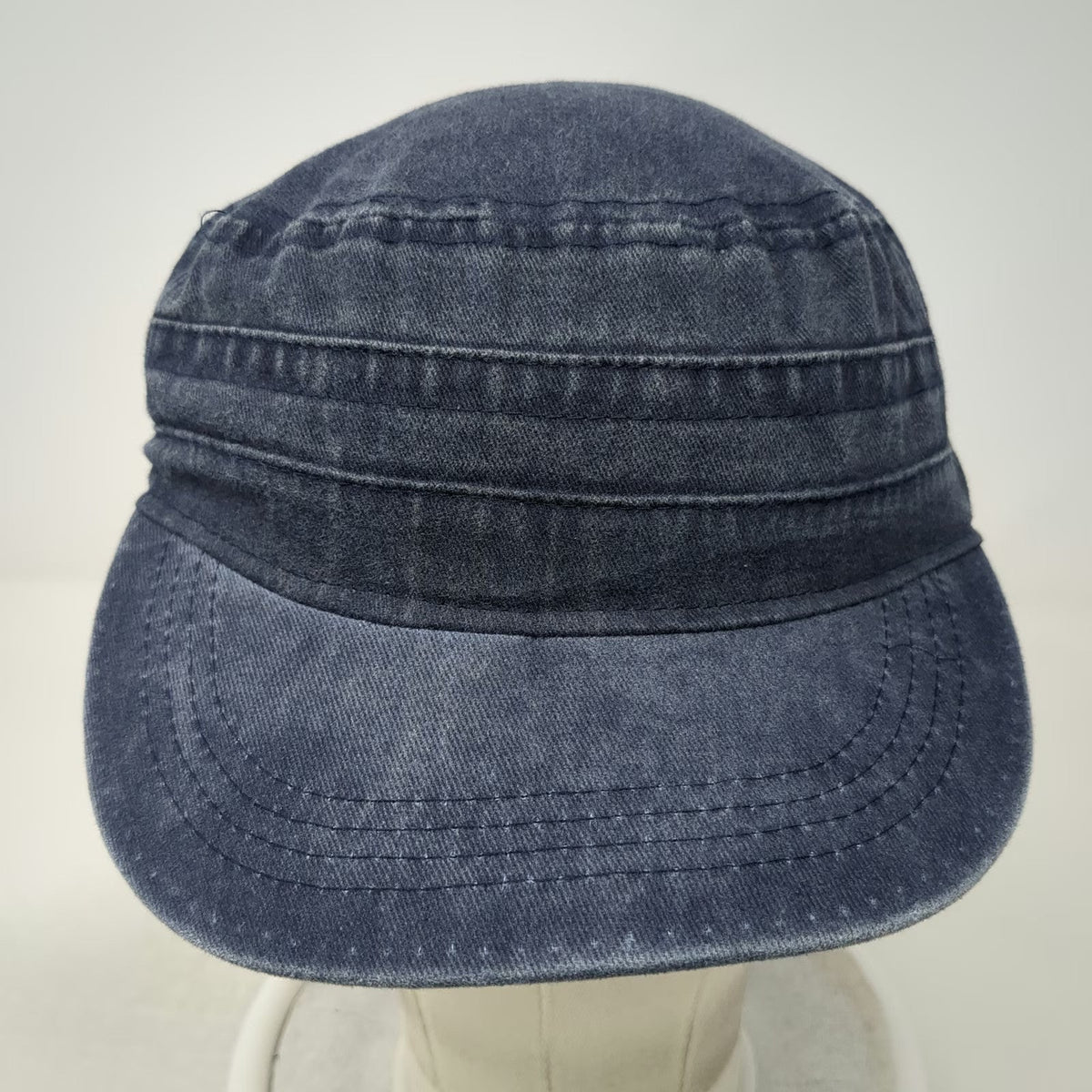 Army Cap Blue One Size Washed Denim Flat Top Adjustable Strapback Buckle Hat