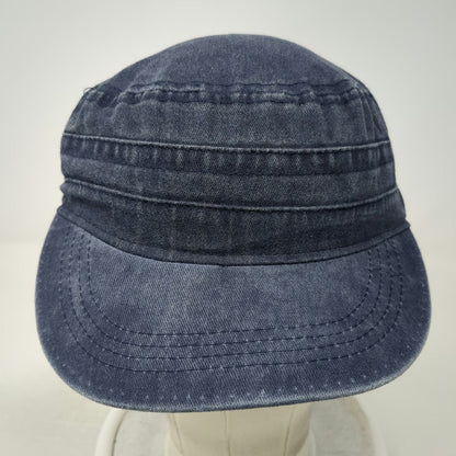 Army Cap Blue One Size Washed Denim Flat Top Adjustable Strapback Buckle Hat