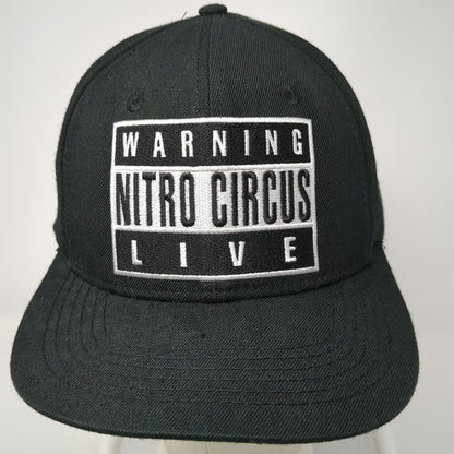 Nitro Circus Snapback Hat Black One Size Flat Brim Wool Blend Warning Logo