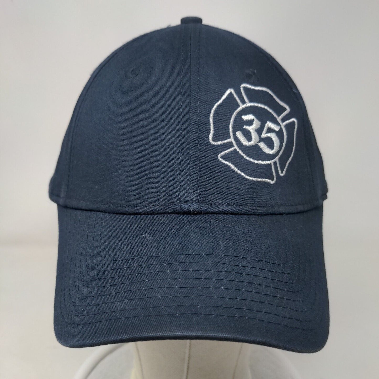 Feaster Fitted Hat Blue M/L Embroidered Logo Vented Holes 6 Panel New Era
