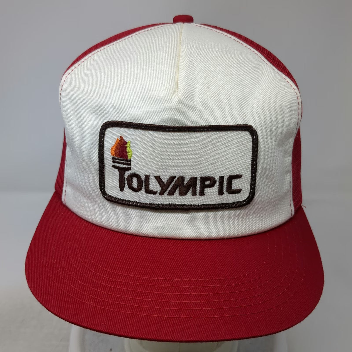 K-Brand Trucker Hat Red White One Size Olympic Paint Torch Patch Mesh Snapback