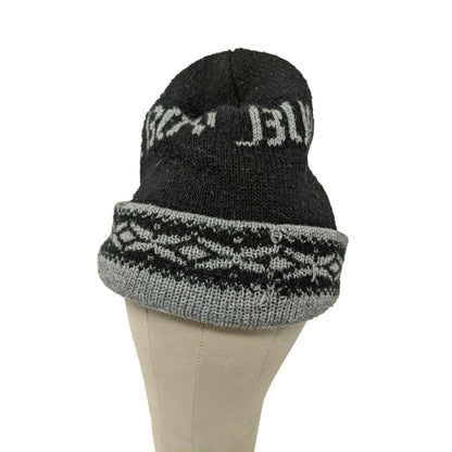 Bugle Boy Beanie Cap Hat Diamond Spell Out Black & Gray Fair Isle Pattern