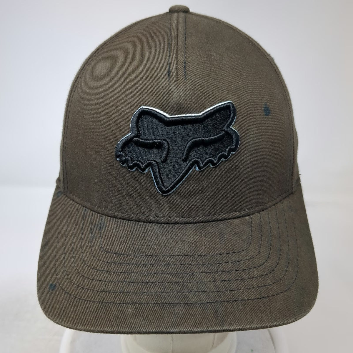 Fox 5 Panel Brown M Hat Flexfit Stretch Fit Embroidered Logo Fitted Cotton