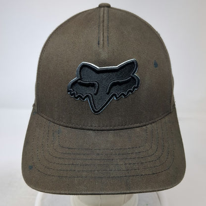 Fox 5 Panel Brown M Hat Flexfit Stretch Fit Embroidered Logo Fitted Cotton